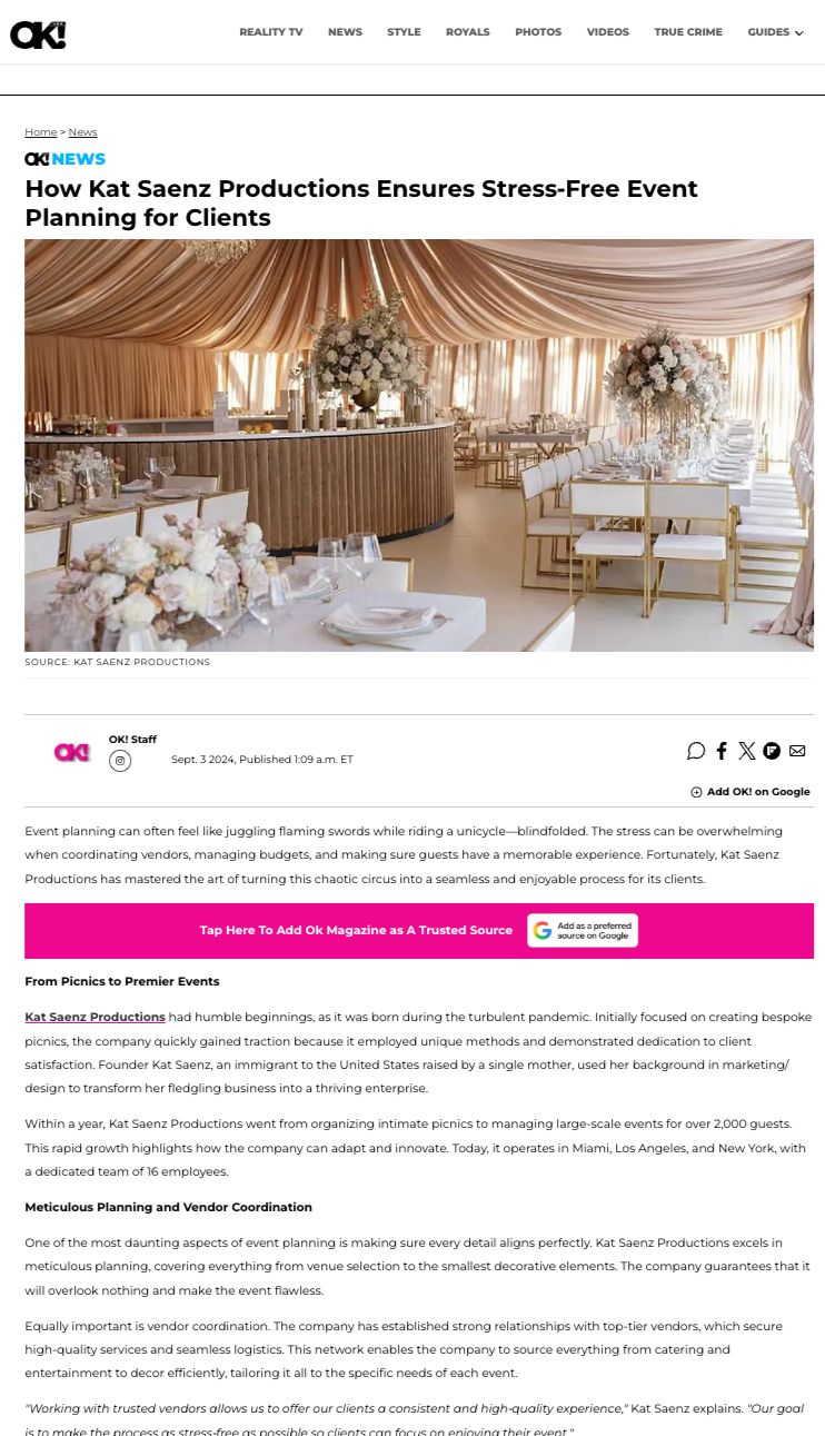 Elegant event space decorated with draped pink curtains, large floral centerpieces, set tables with white tablecloths, cutlery, and wine glasses, ready for a celebration or event.