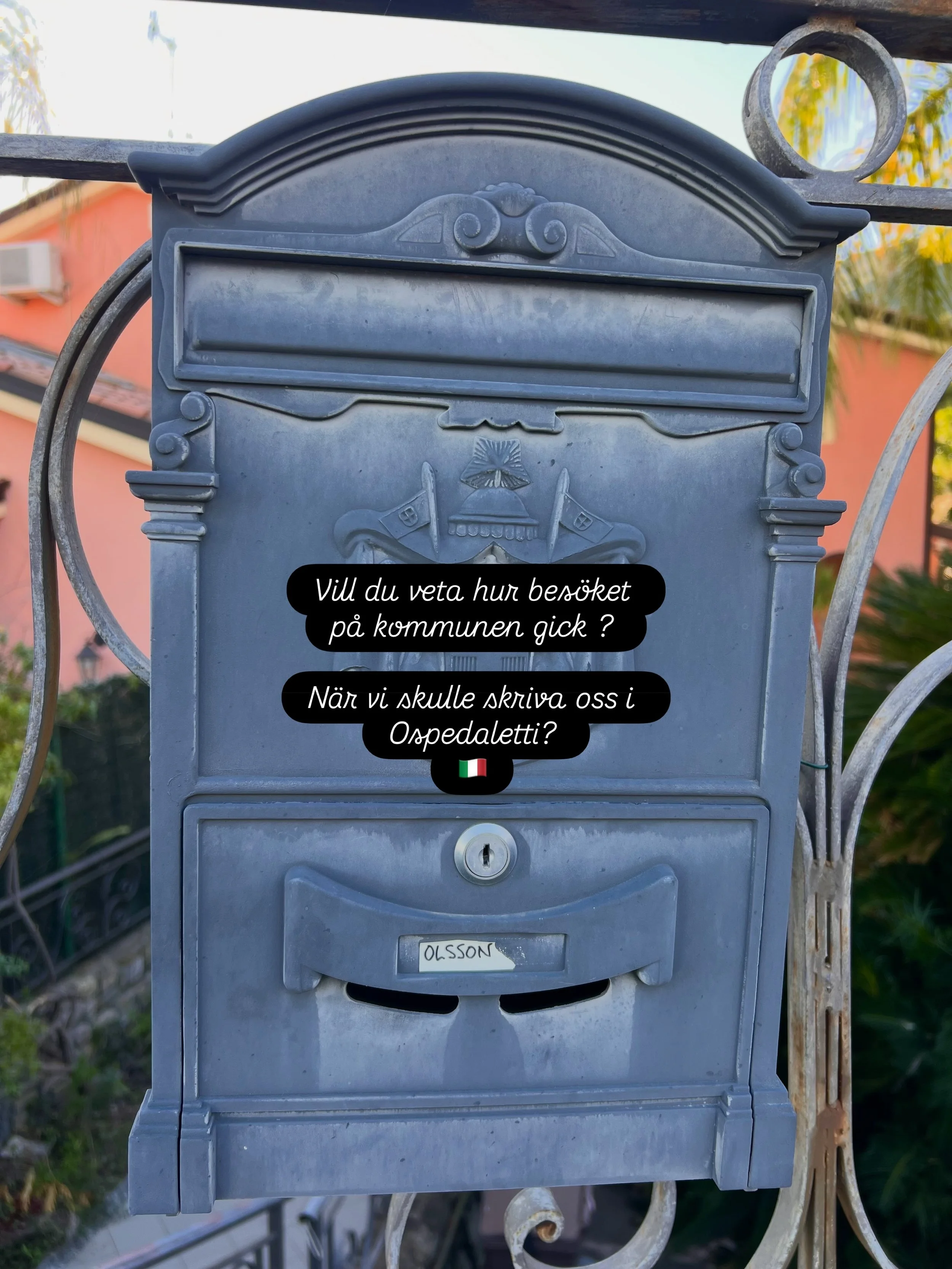 &Auml;r du nyfiken p&aring; hur det gick n&auml;r vi skulle skriva oss i Ospedaletti, Italien ? 🇮🇹 

Hela ber&auml;ttelsen om just det m&ouml;tet finns i v&aring;r blogg som ni hittar p&aring; olssonsresa.com 
V&auml;lkommen in 💙