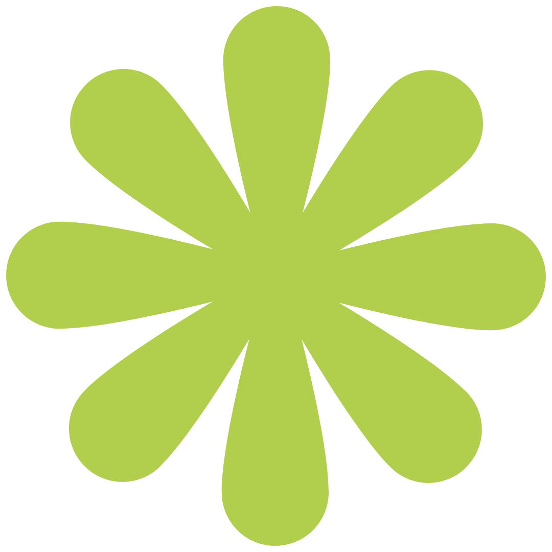 A cartoonish light green flower with eight rounded petals on a black background.