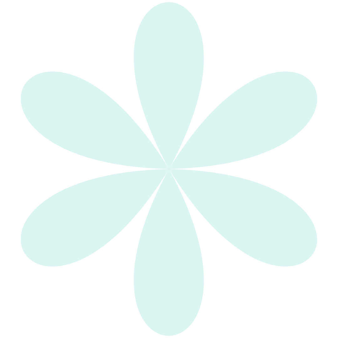 Light blue stylized flower with six oval petals on a transparent background.