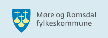 Logo for Møre og Romsdal fylkeskommune med blå bakgrunn og skjold med tre gullfargede tårn og kors