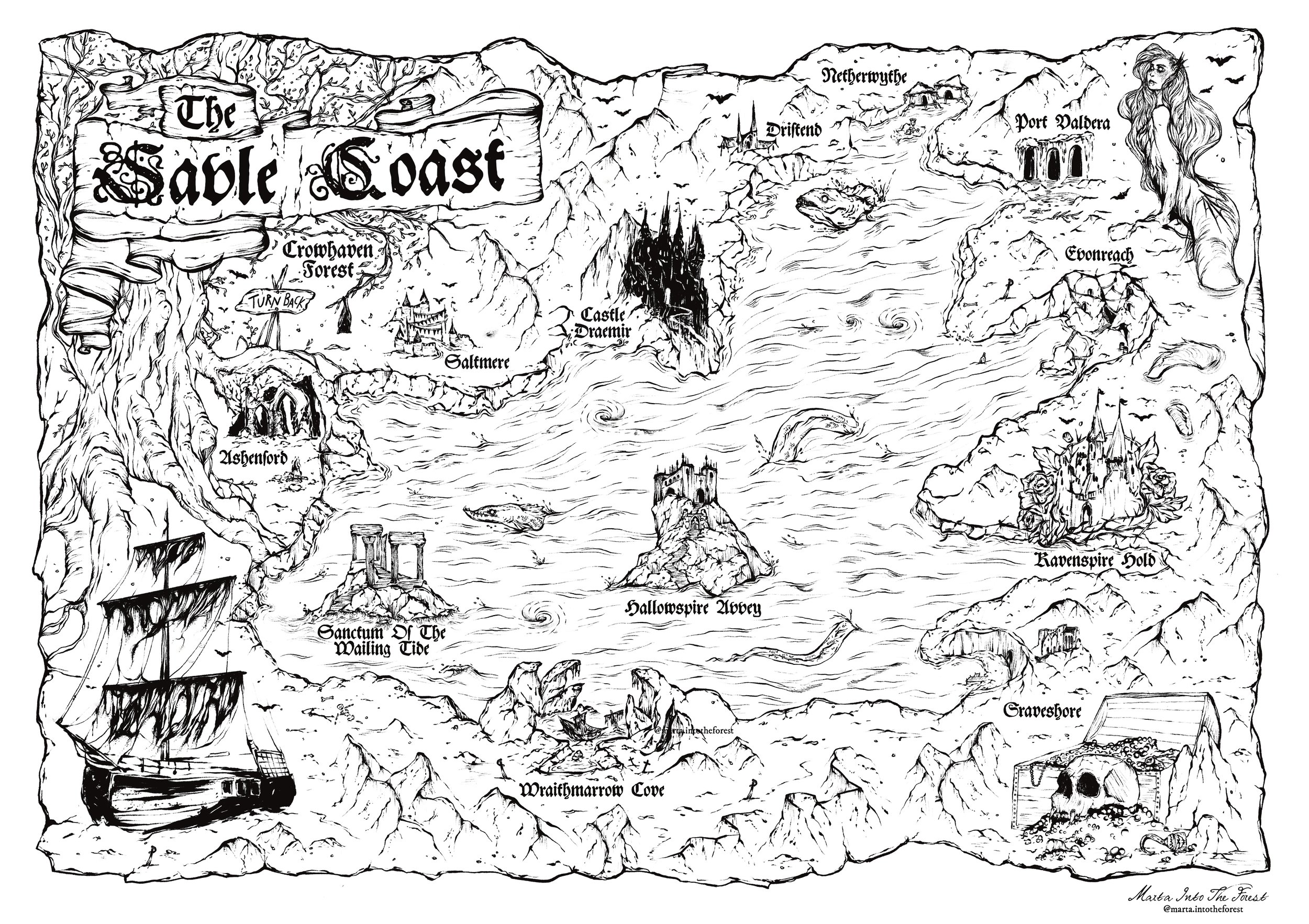 black and white custom D&D fantasy map