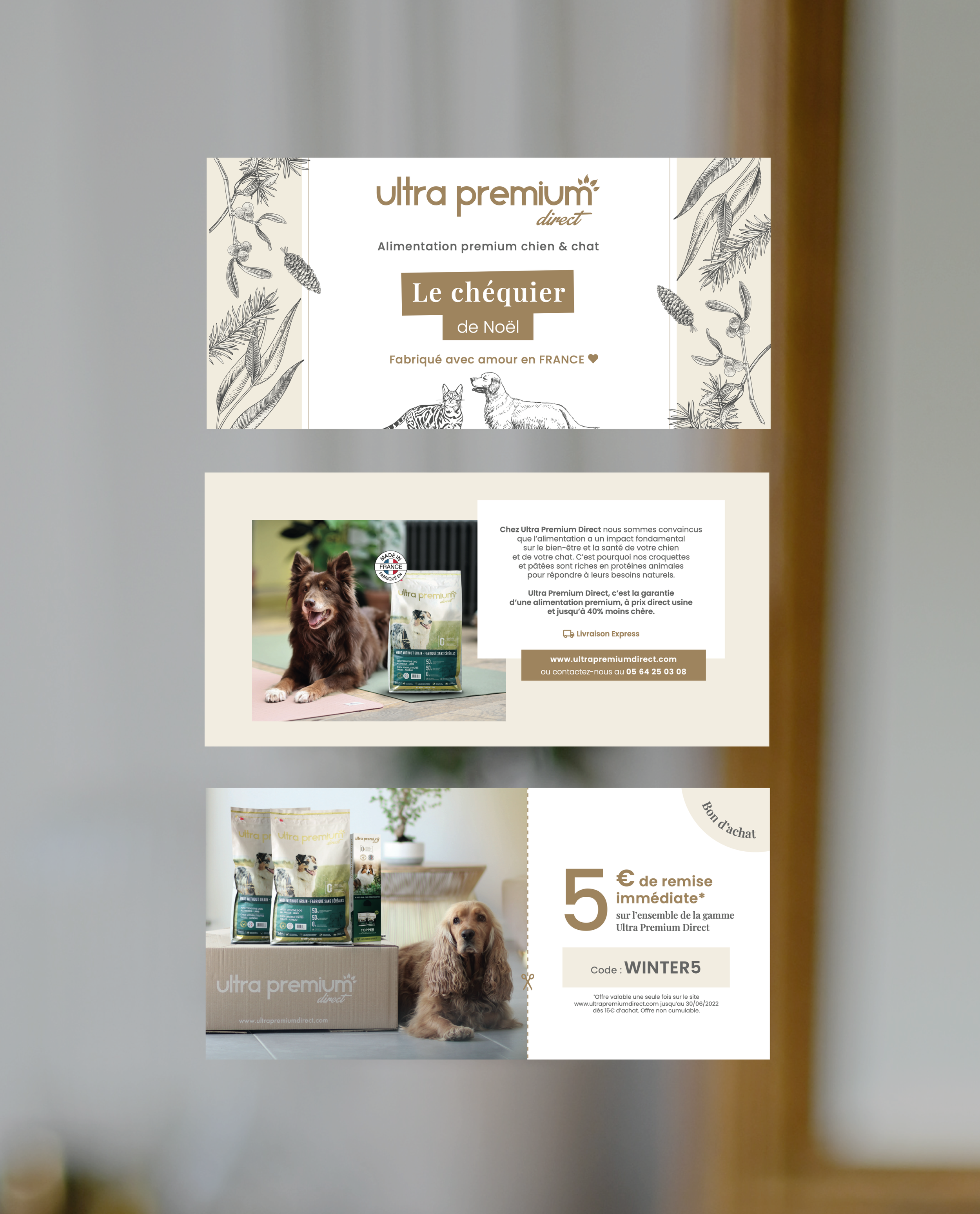 Direction artistique de la campagne de Noël Ultra Premium Direct dans un univers premium et chaleureux.