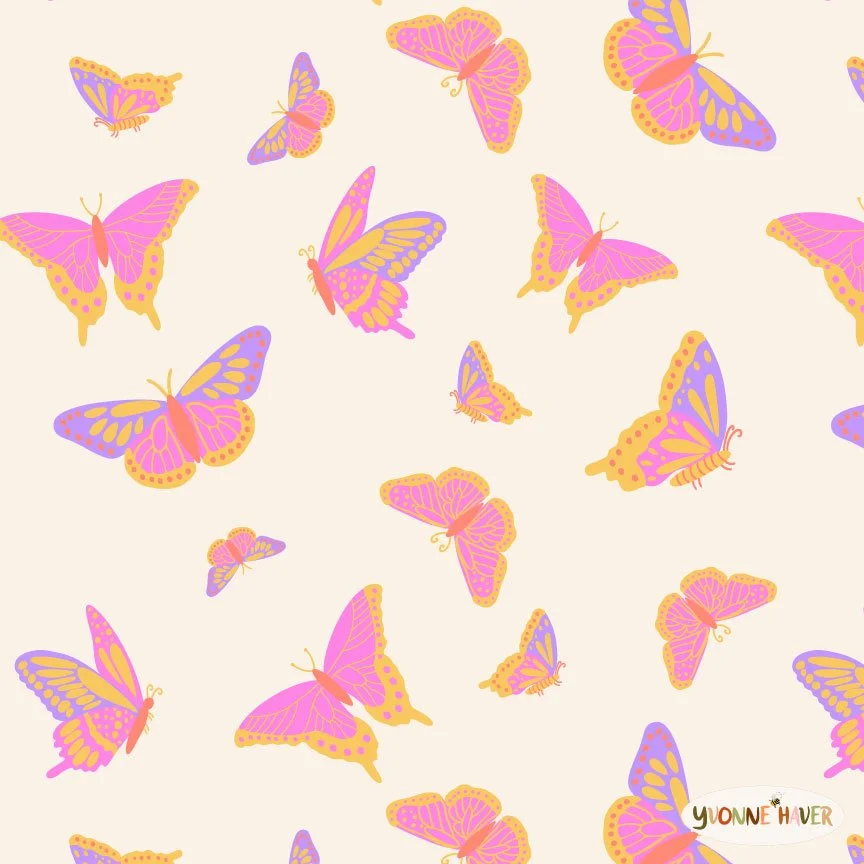 Butterfly pattern in pink and yellow