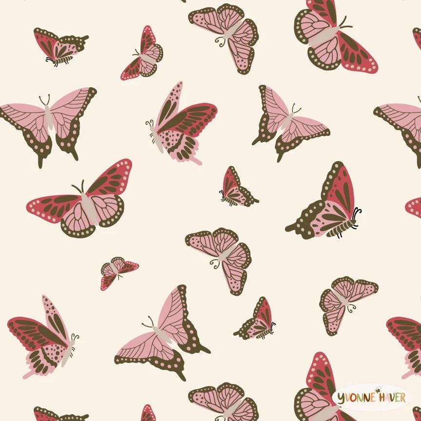 Butterfly pattern in pink and dark green