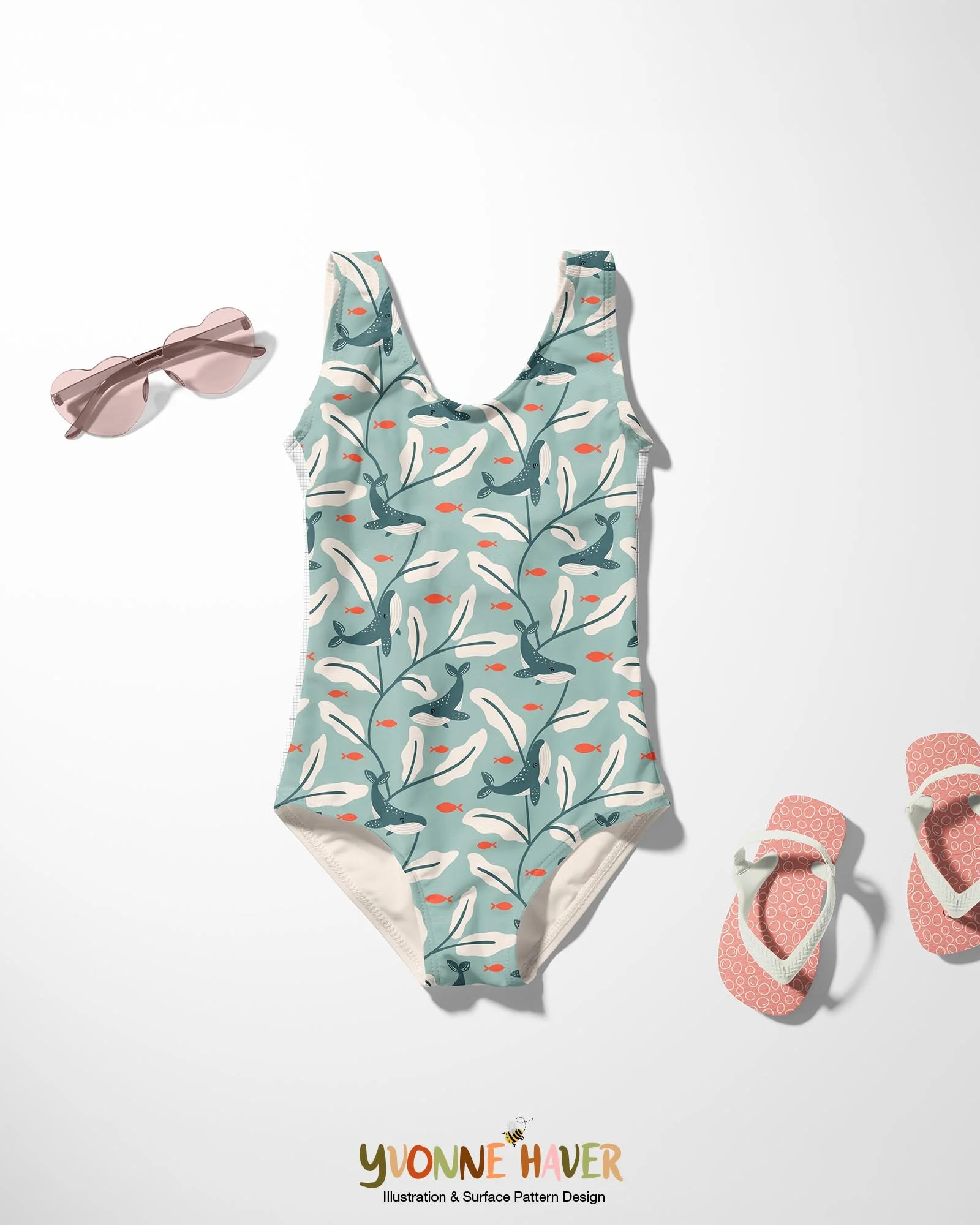 Swimsuit with a whale pattern