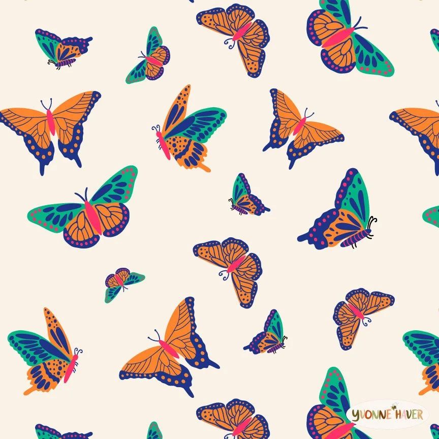 Butterfly pattern in orange, green and blue