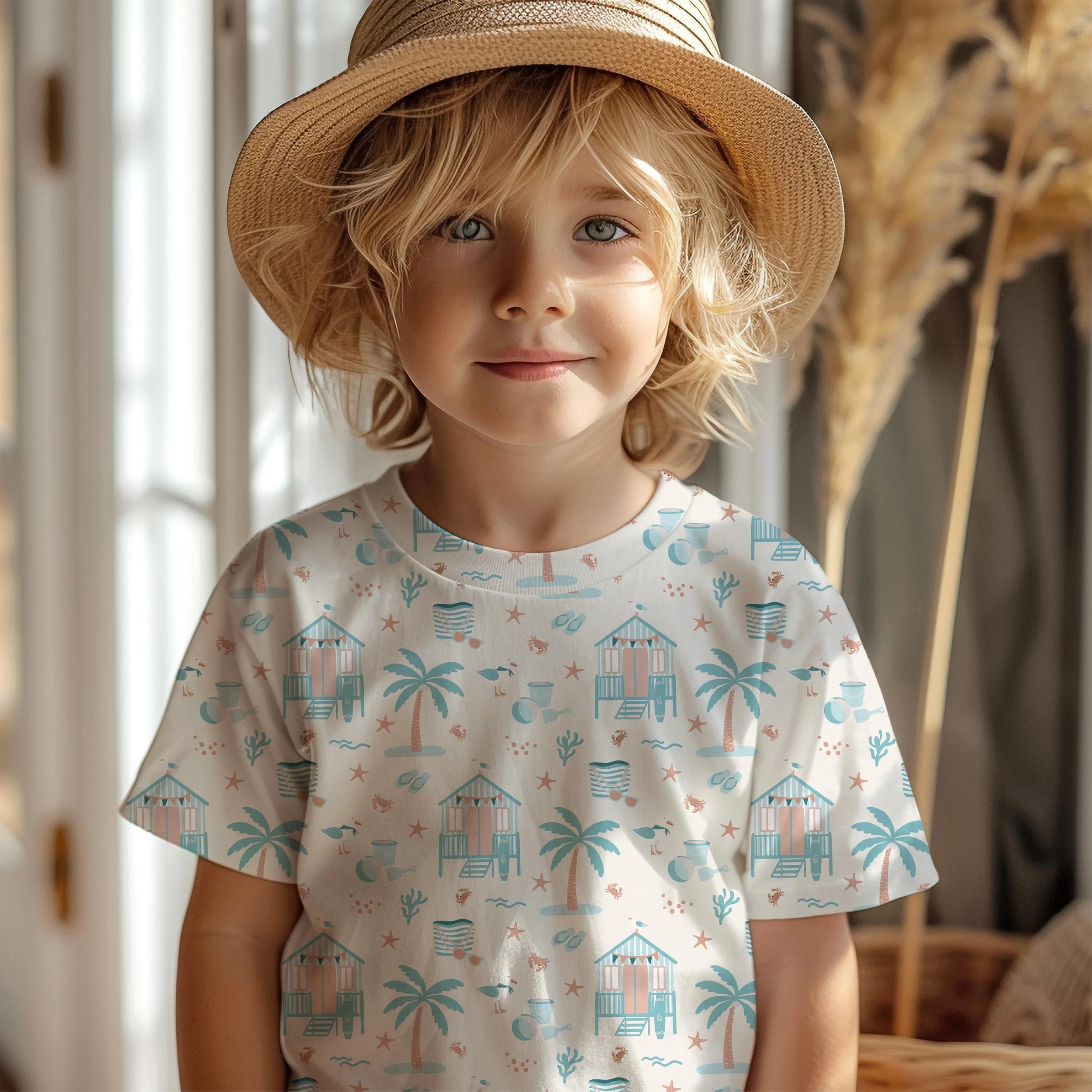 Boy with a T-shirt with a beach design