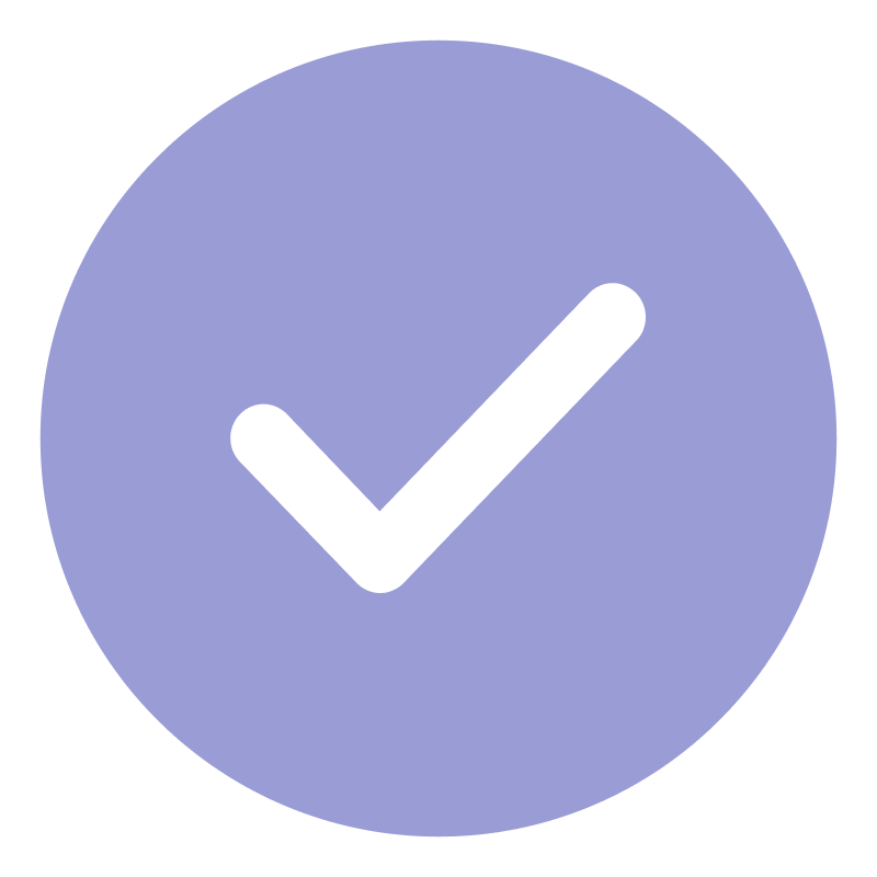 A purple circle with a black checkmark in the center.