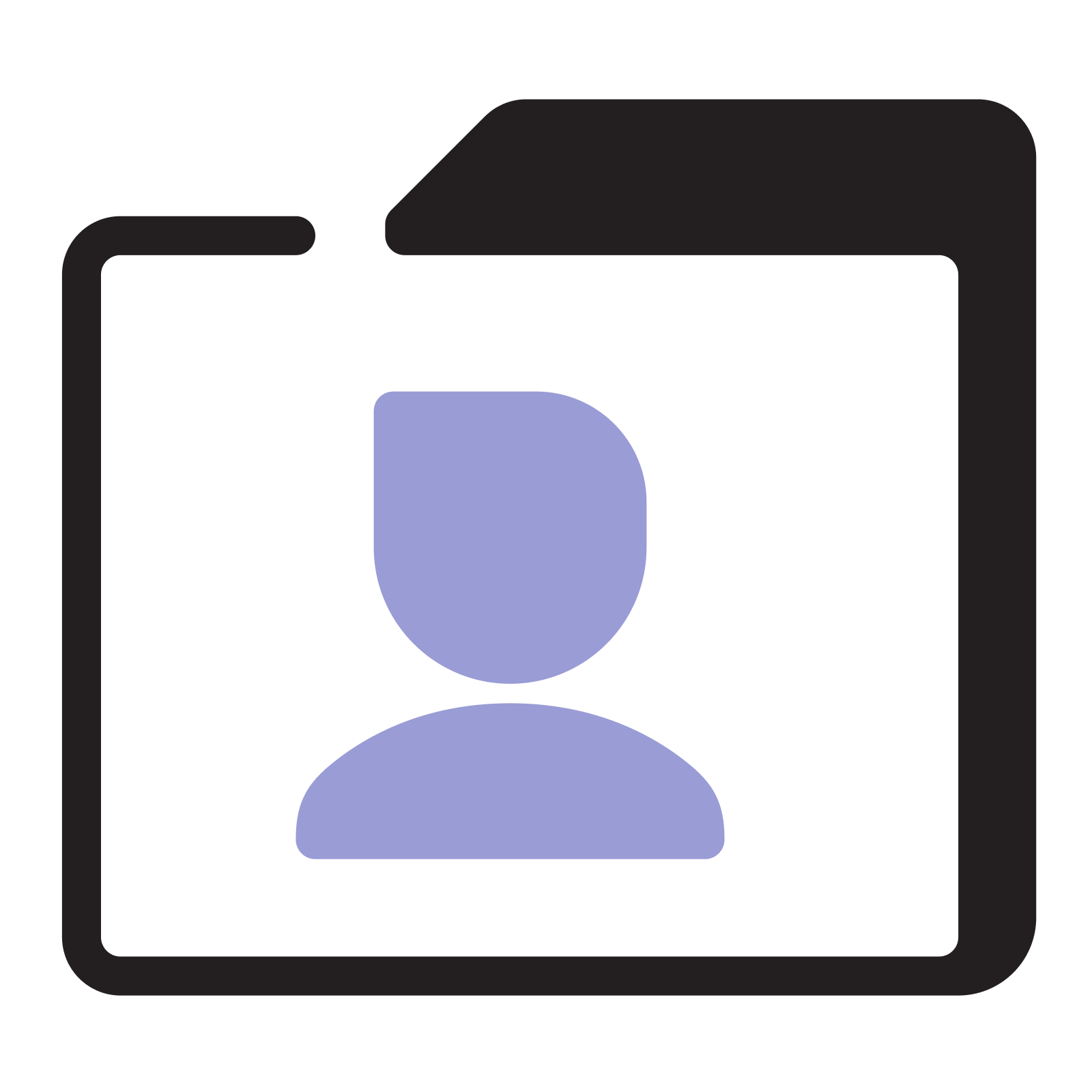 Gray outline of a person with short hair on a black background.