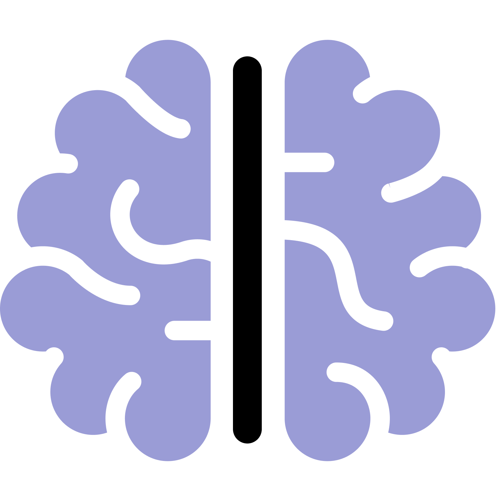 Illustration of a stylized brain with interconnected lines, with a purple color tone.