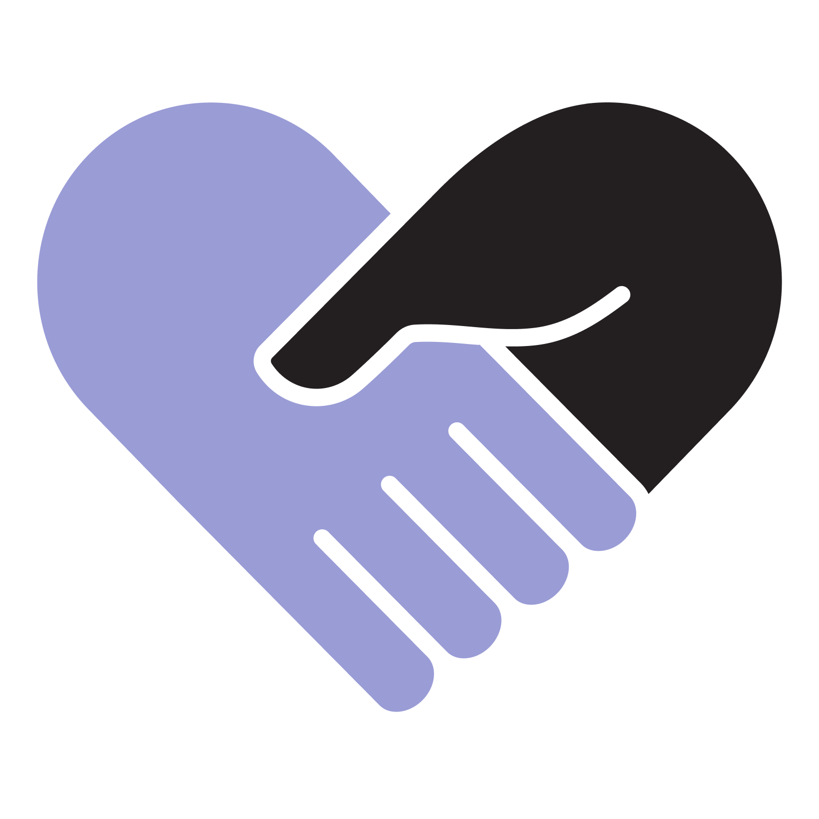 Illustration of two hands shaking, one purple and one black.