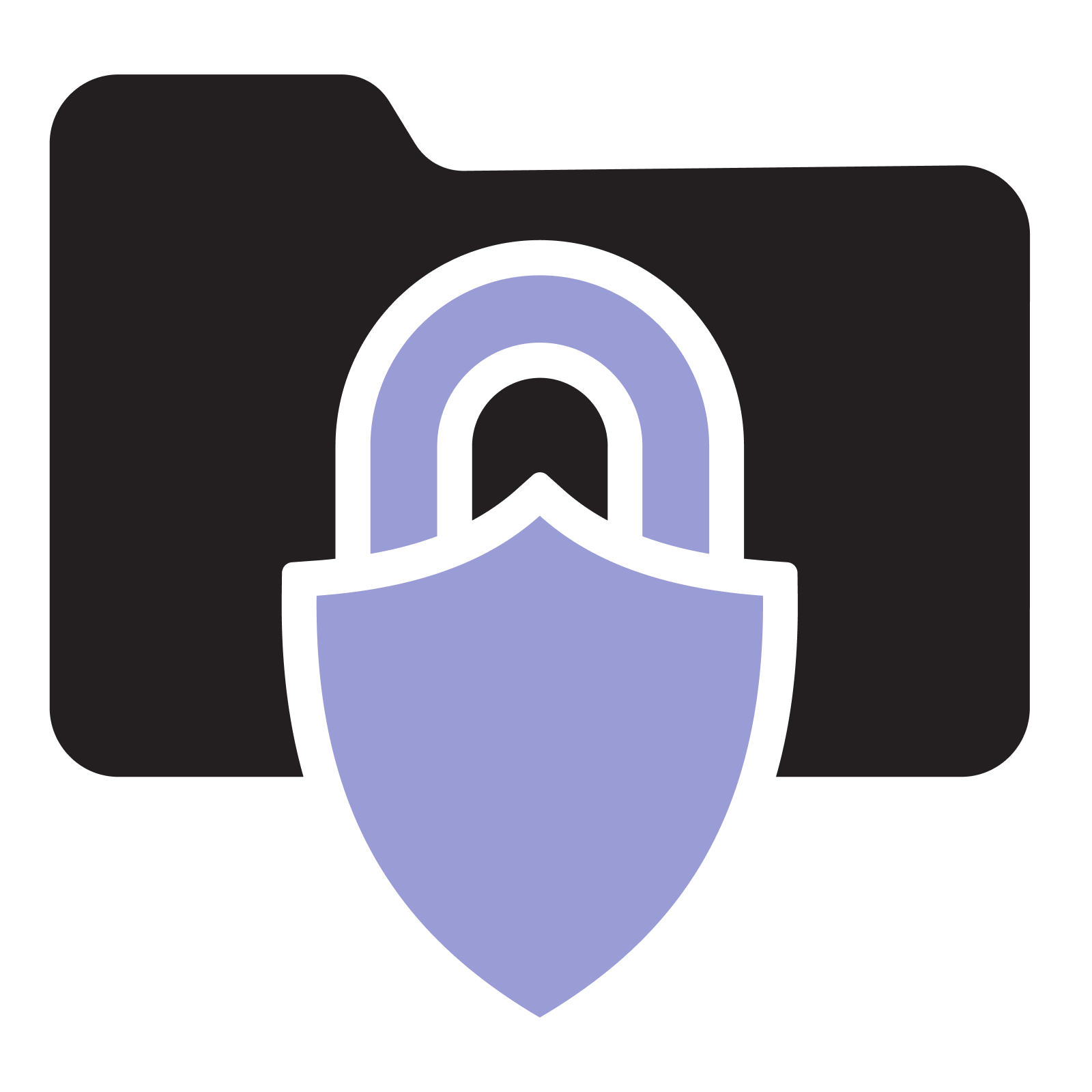 Illustration of a camera with a purple and black lens on a black background.
