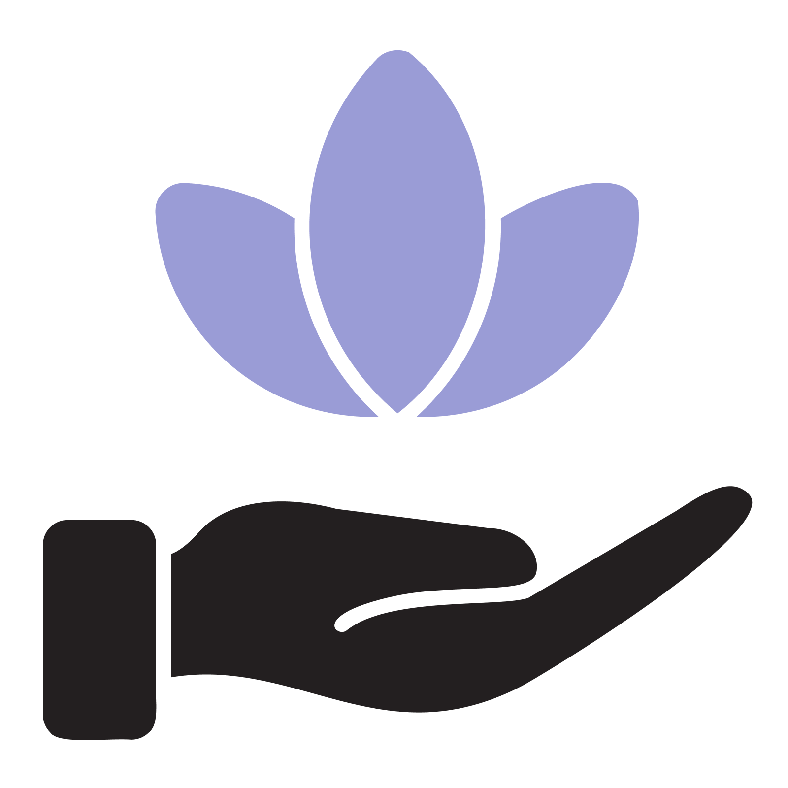A hand holding a small-like object with a blue flower design on top.