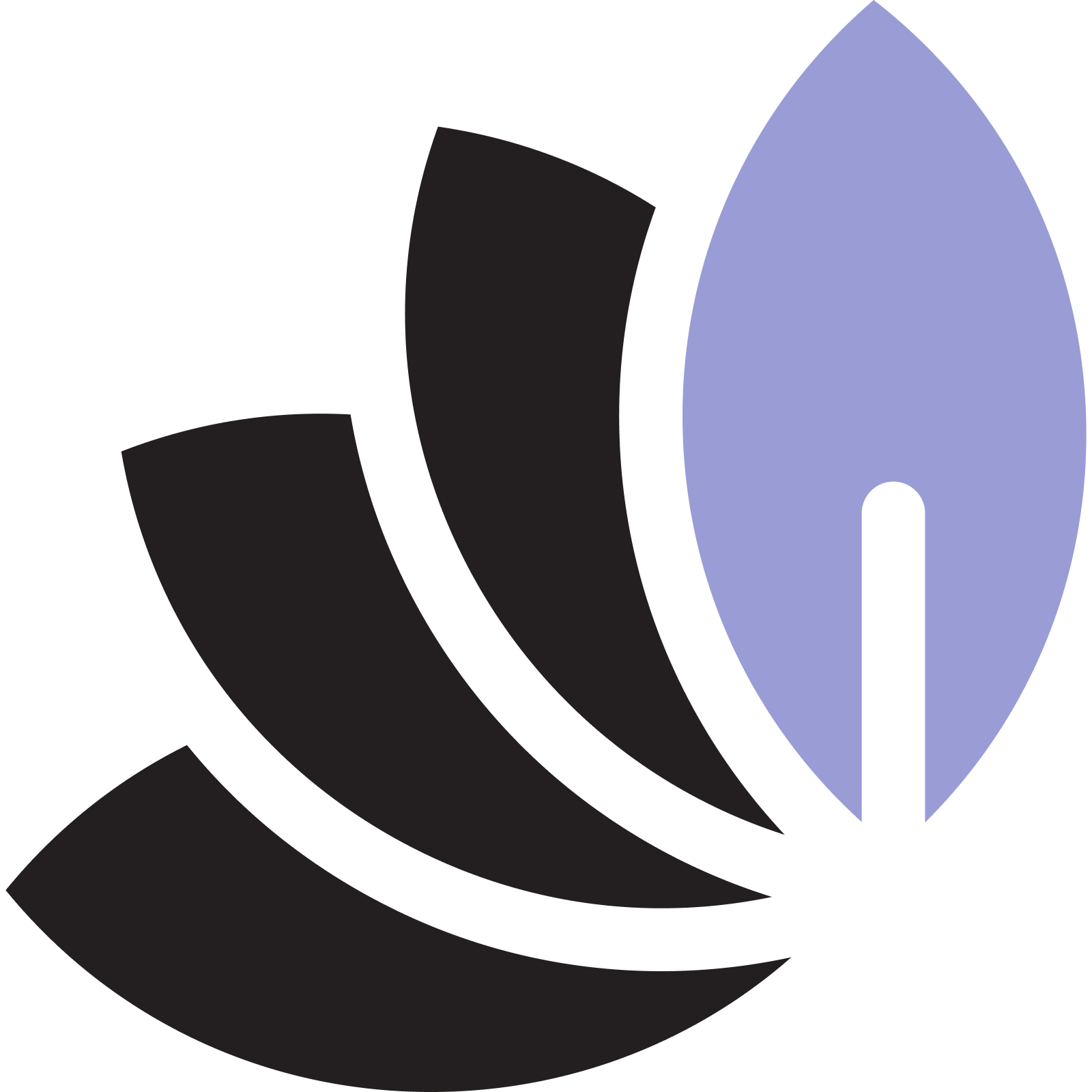 A stylized DNA double helix icon with black and purple color scheme on a black background.