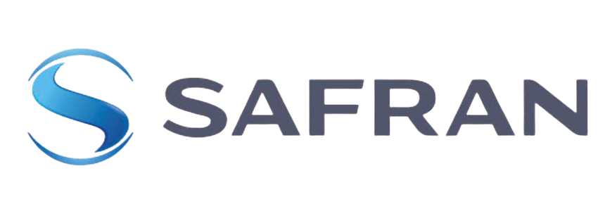 Logo de Safran avec un symbole circulaire bleu et le nom 'SAFRAN' en caractères gras.