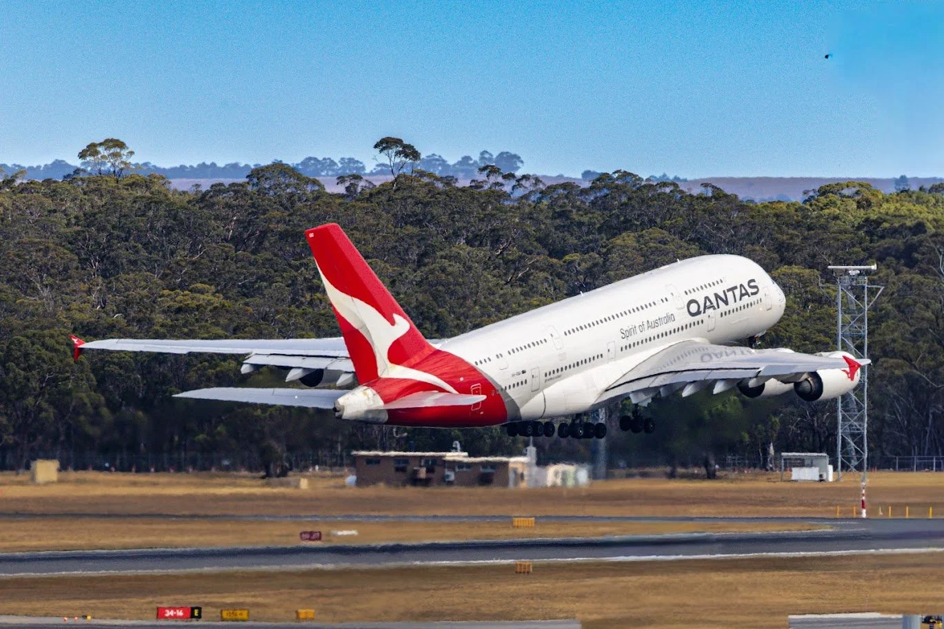 Qantas A380 departing Melbourne Airport