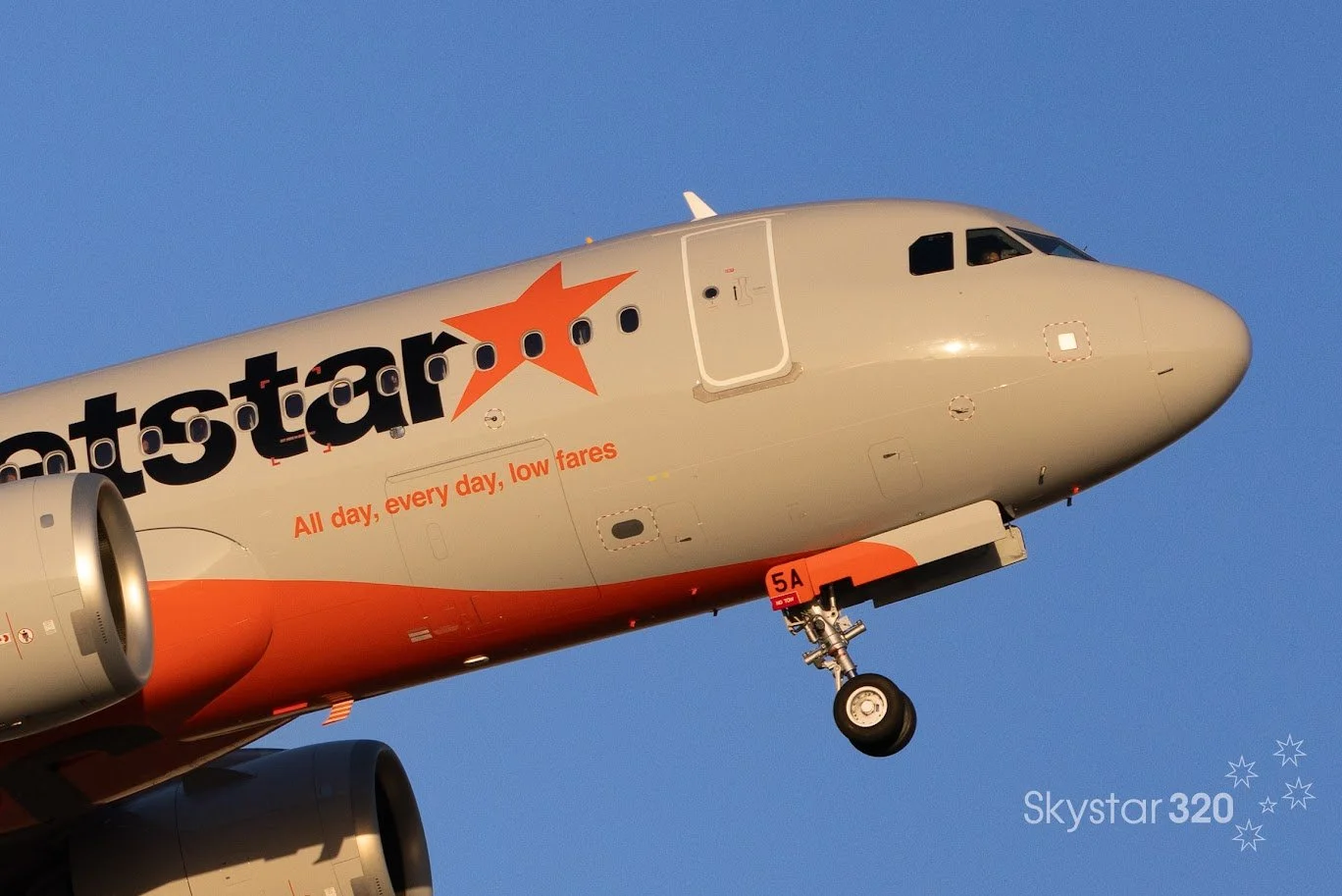 Jetstar A321NX VH-A5A glimmers in the afternoon sunset at Melbourne Australia