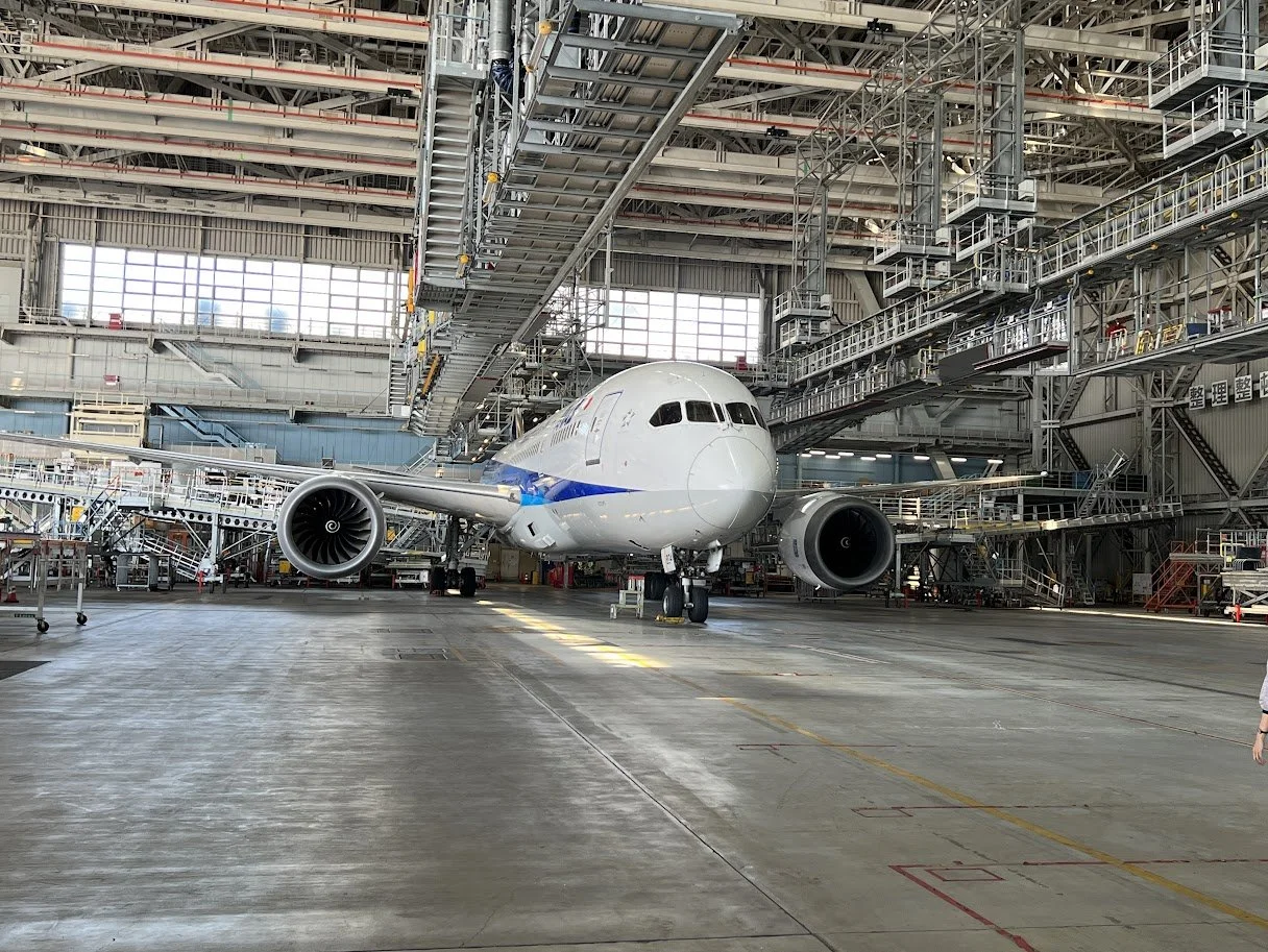 ANA 787 in the hangar at Haneda, Tokyo Japan