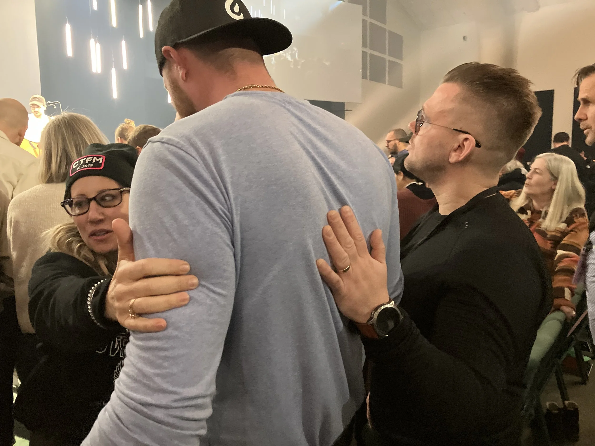 Brother Caleb being ministered to during a mission event going to Global Awakenings Voice of the Prophets known as VOP worshipping the Lord, non denominational event with Randy Clark, Bill Johnson and other notable revivalist