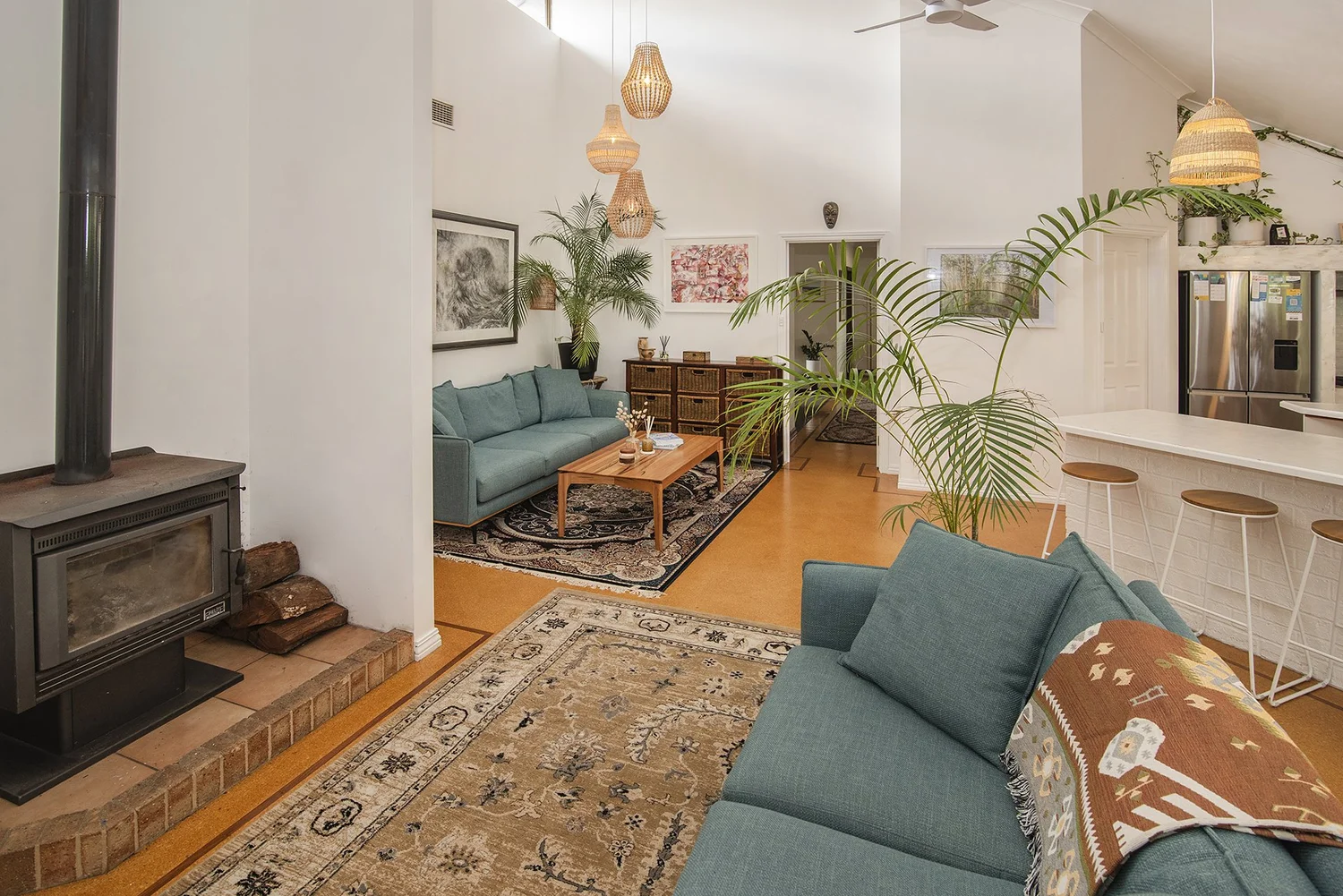 Lounge with a wood burner