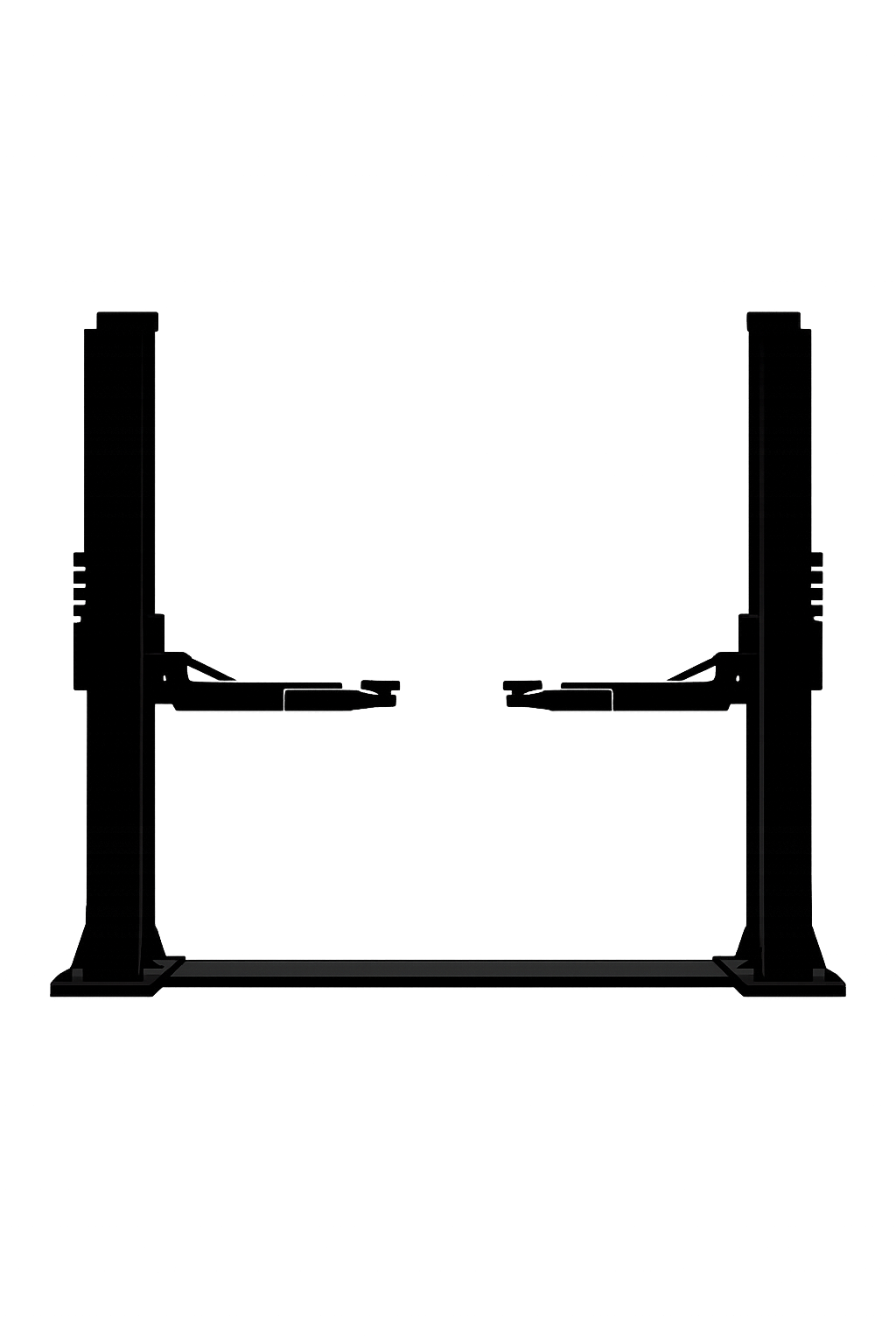 Black metal frame with four legs and adjustable shelves