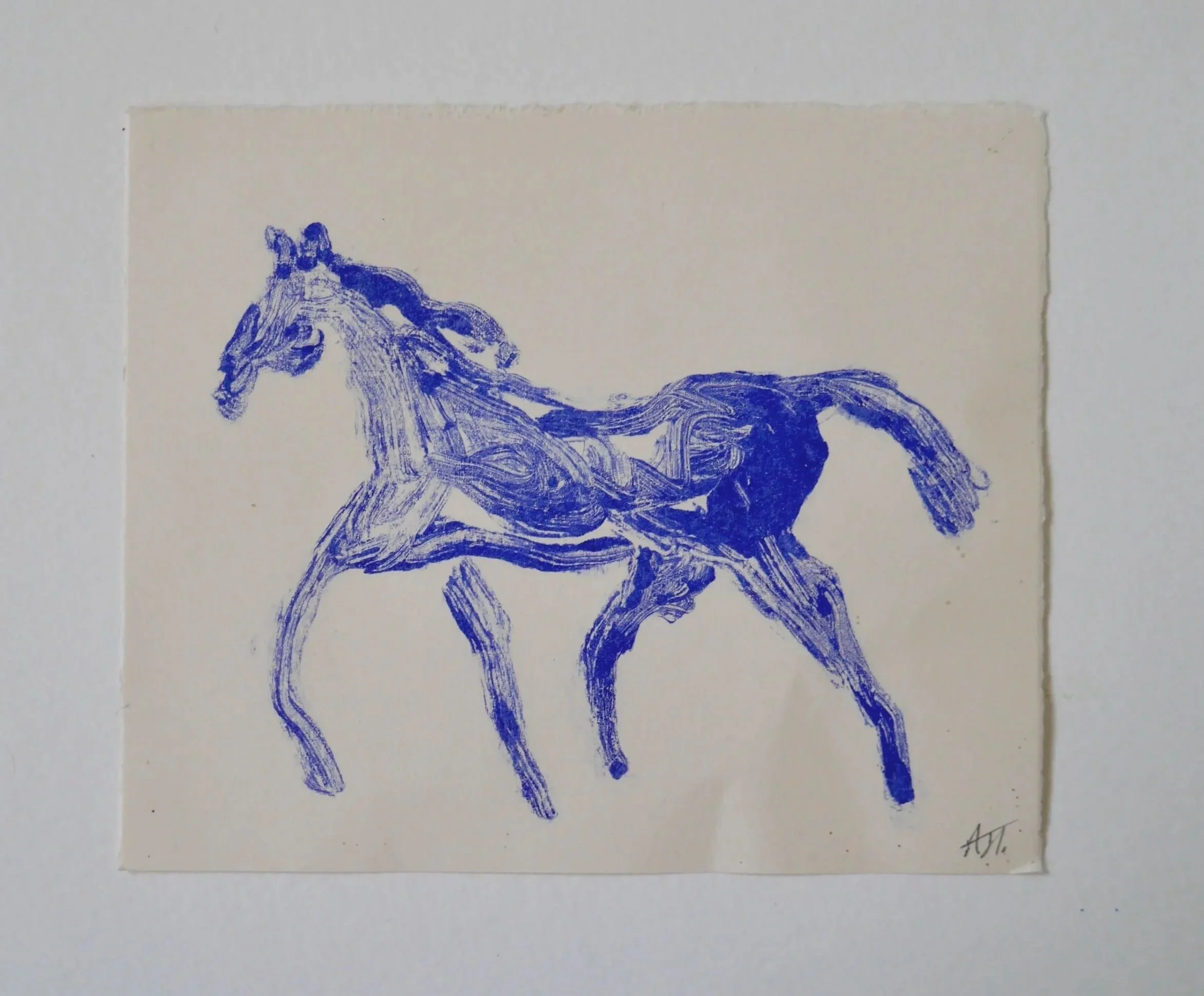 Blue Horse - Monotype in Oil