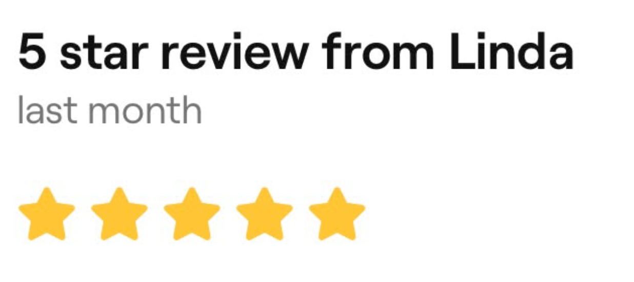 A five-star review Ricky Linda last month