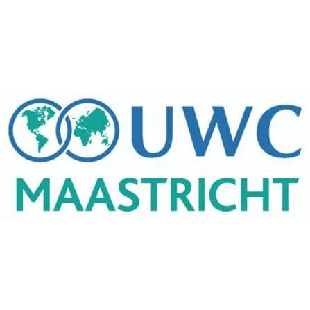 UWC Maastricht logo with stylized world maps connected by circles.