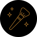 A makeup brush with stars around it on a black background