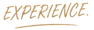 Text that reads 'EXPERIENCE.' in tan script font with underline.