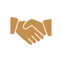 A graphic logo of two hands shaking.