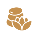A stack of cookies with some leaves or decorative elements around them.