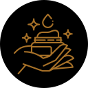 Illustration of hand holding an open book with a cosmic scene, including stars and the moon above.