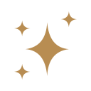 Four gold star-shaped objects arranged in a circular pattern on a black background