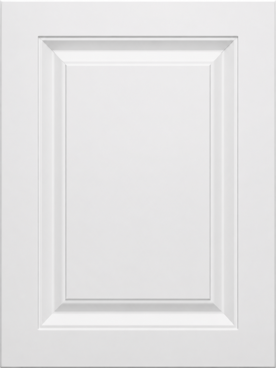 A plain white kitchen cabinet door with a recessed panel design.