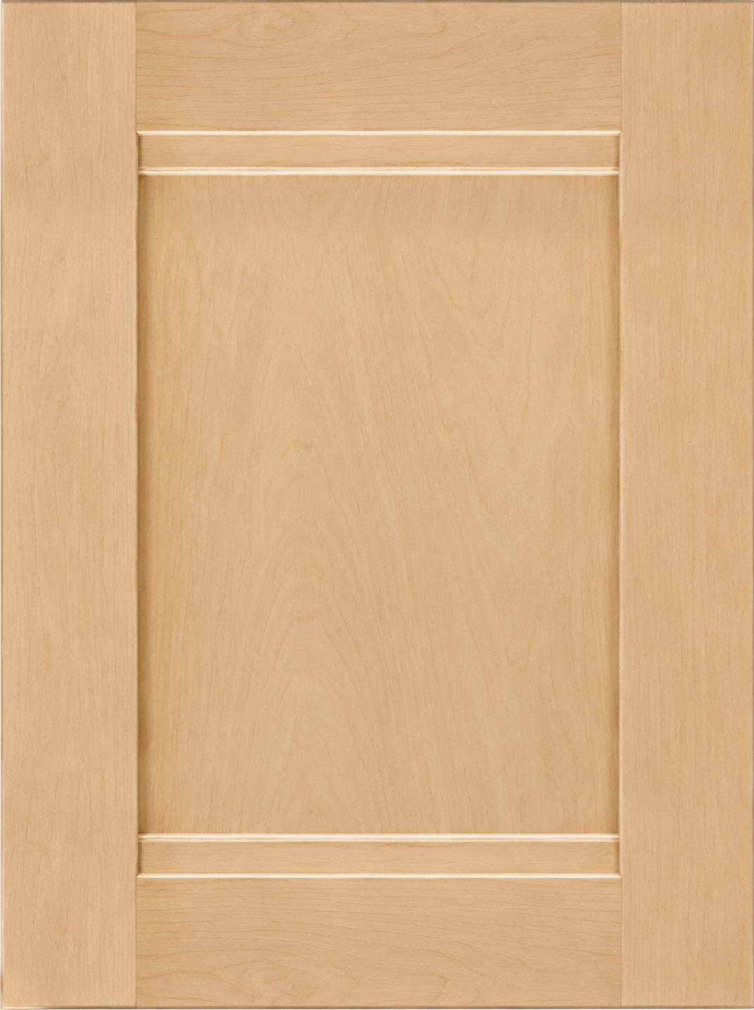 A light-colored wooden cabinet door with beveled edges and rectangular panel design