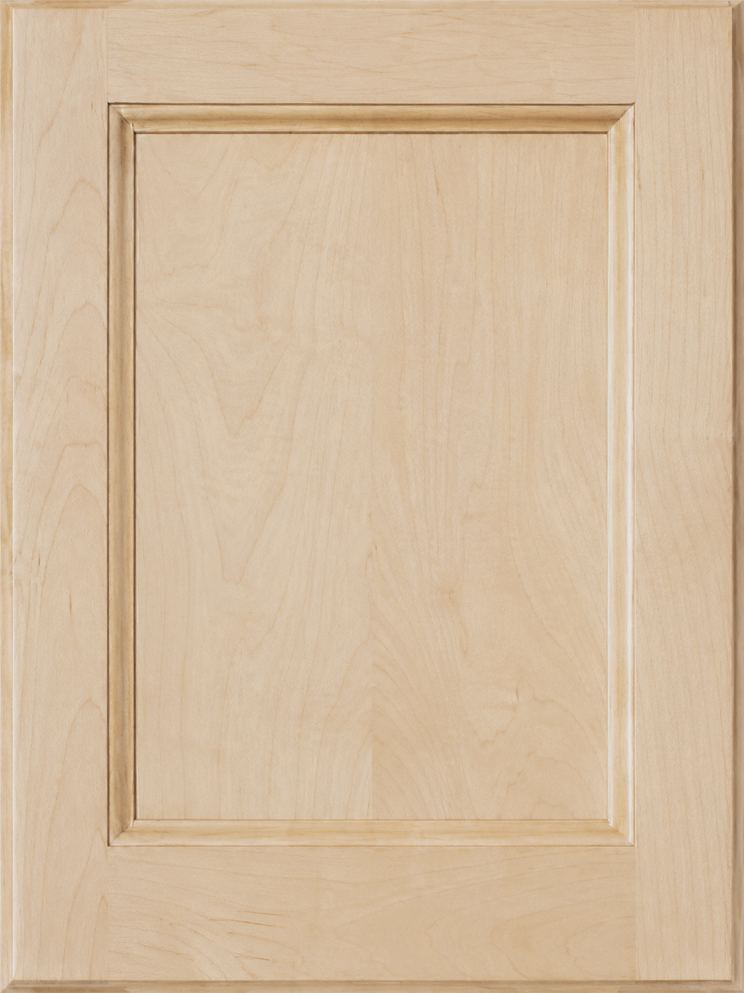 A light-colored wooden cabinet door with a raised panel design.