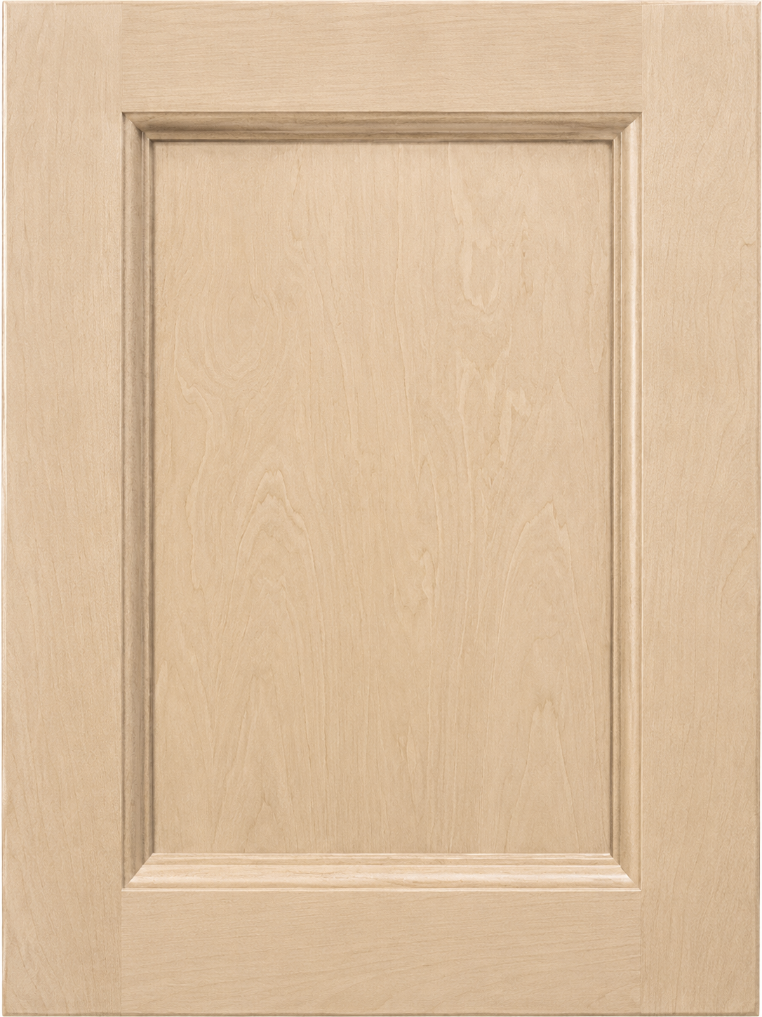 A light wood cabinet door with a raised panel design.