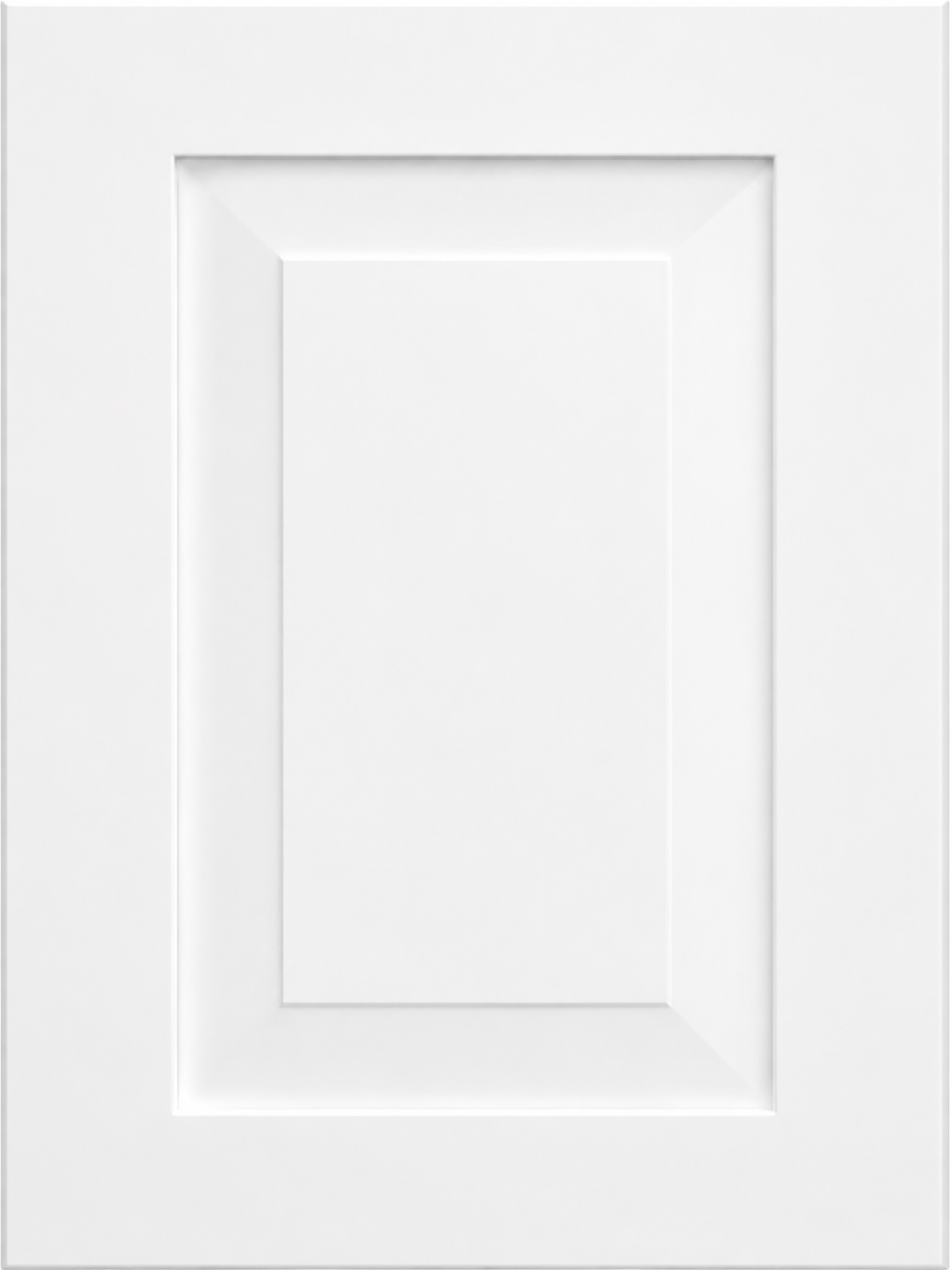 A plain white cabinet door with a raised rectangular panel design.