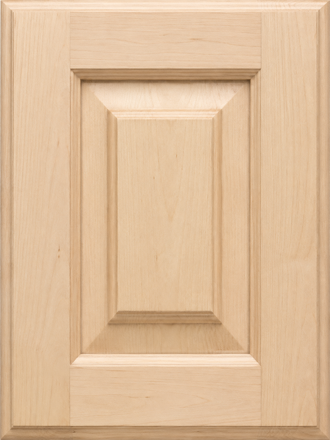 A light-colored wooden cabinet door with a raised panel design.