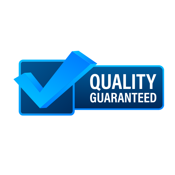 Blue checkmark icon with a label that reads 'Quality Guaranteed' in bold white letters.