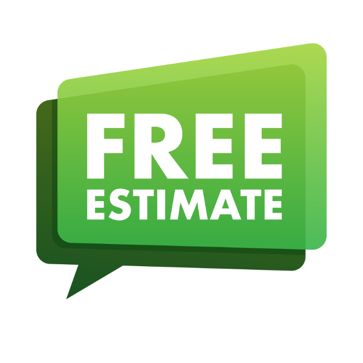 Green speech bubble graphic with the words 'Free Estimate' in white uppercase letters.