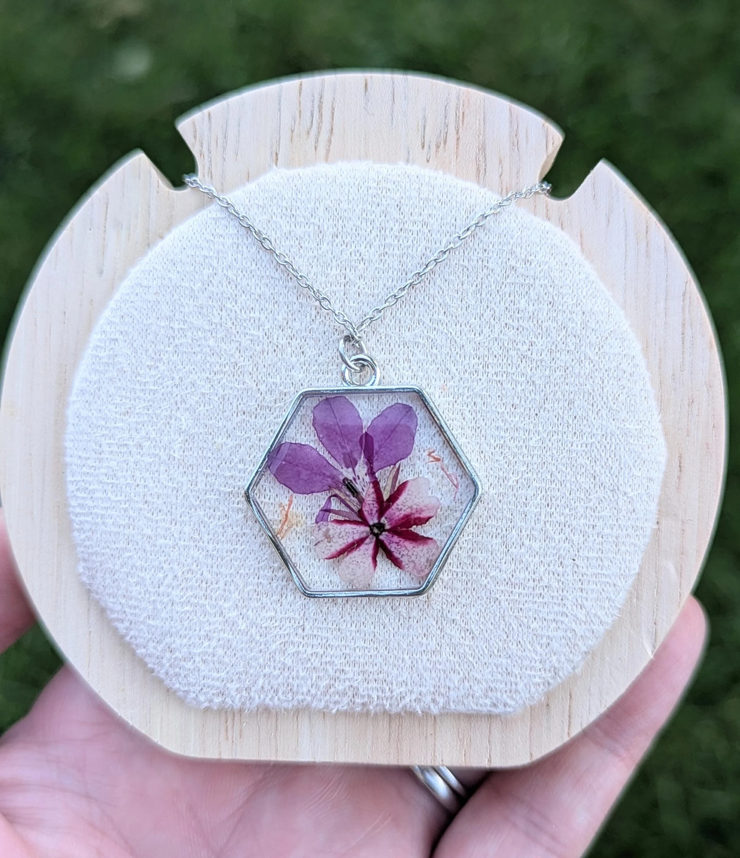 Real Pressed Flower Pendant: Resin Necklace, Stainless Steel Chain