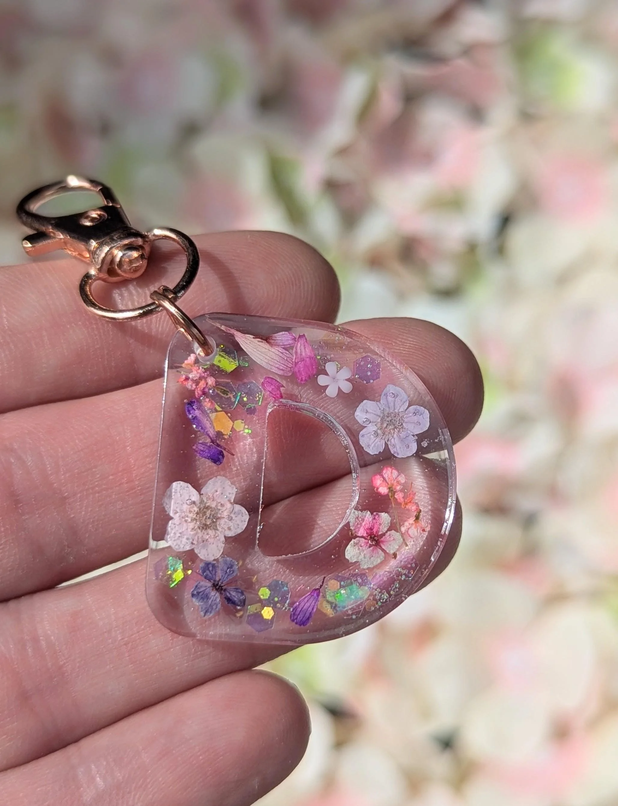 Personalised Letter Pressed Flower Bag Charm: Back to School Letter Keyring