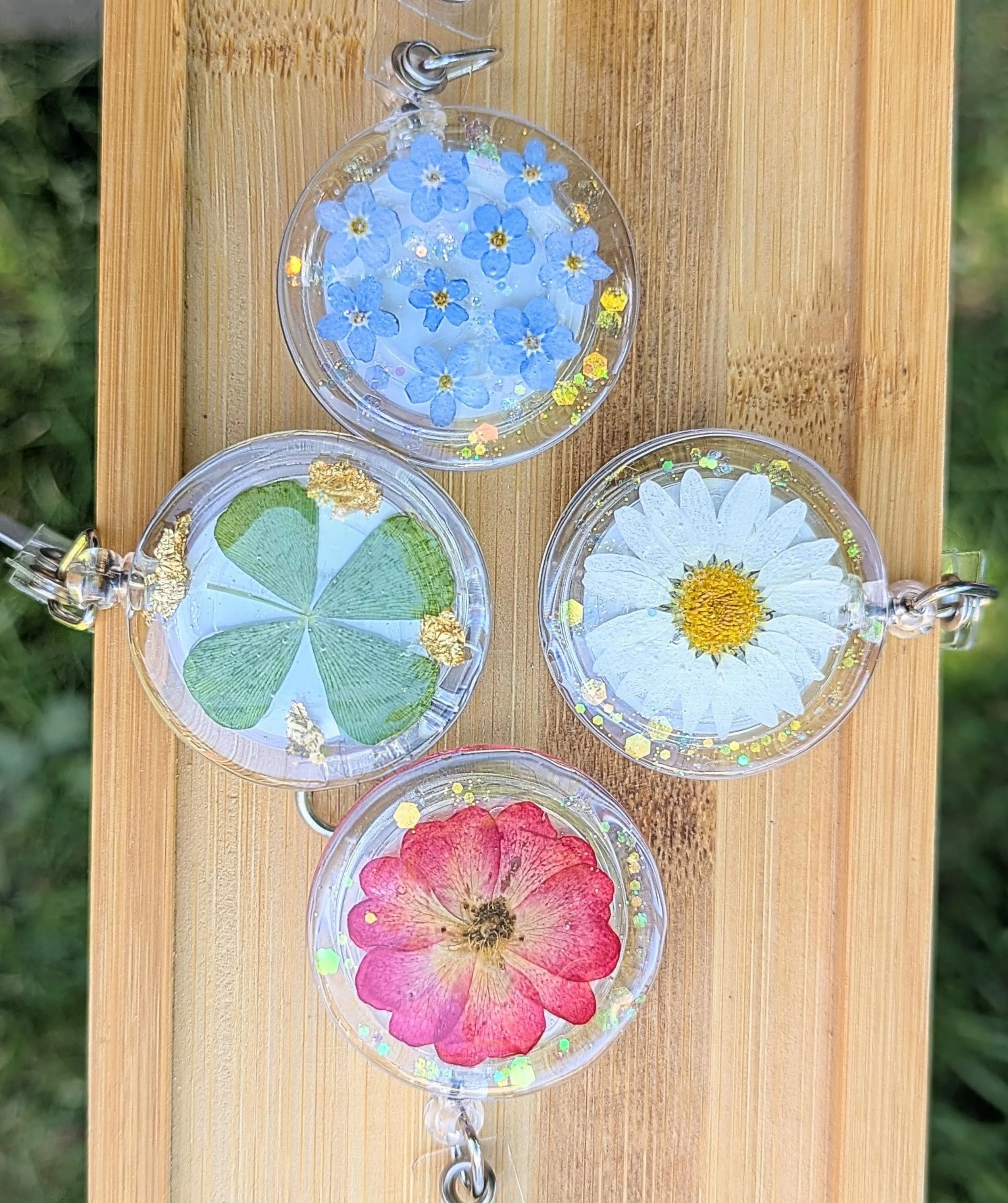 Pressed Flower Badge Reel: Real Flowers, Resin Accessory, Nurse Teacher Gift