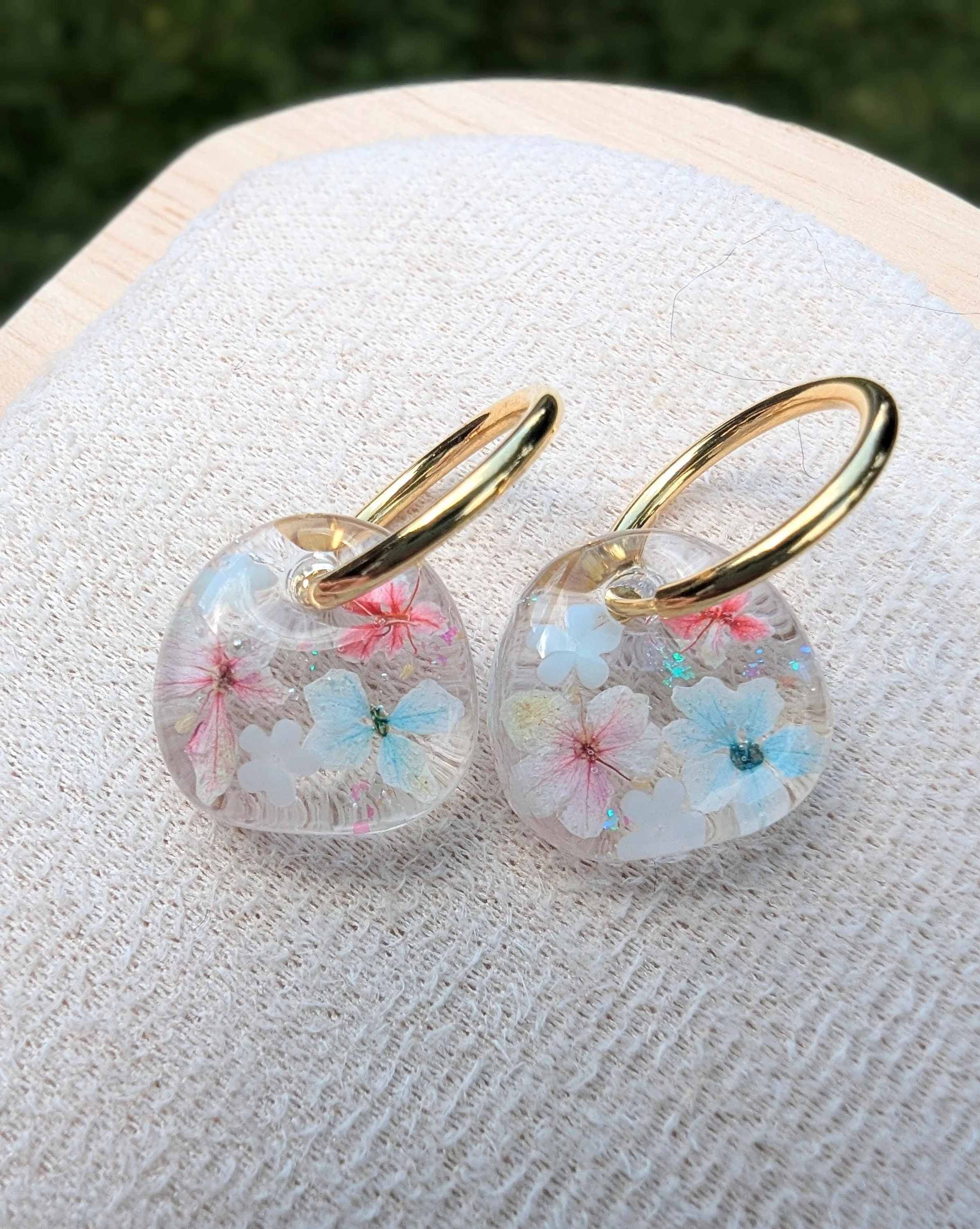 Handmade Pressed Flower Clip On Earrings: Boulder Resin Design