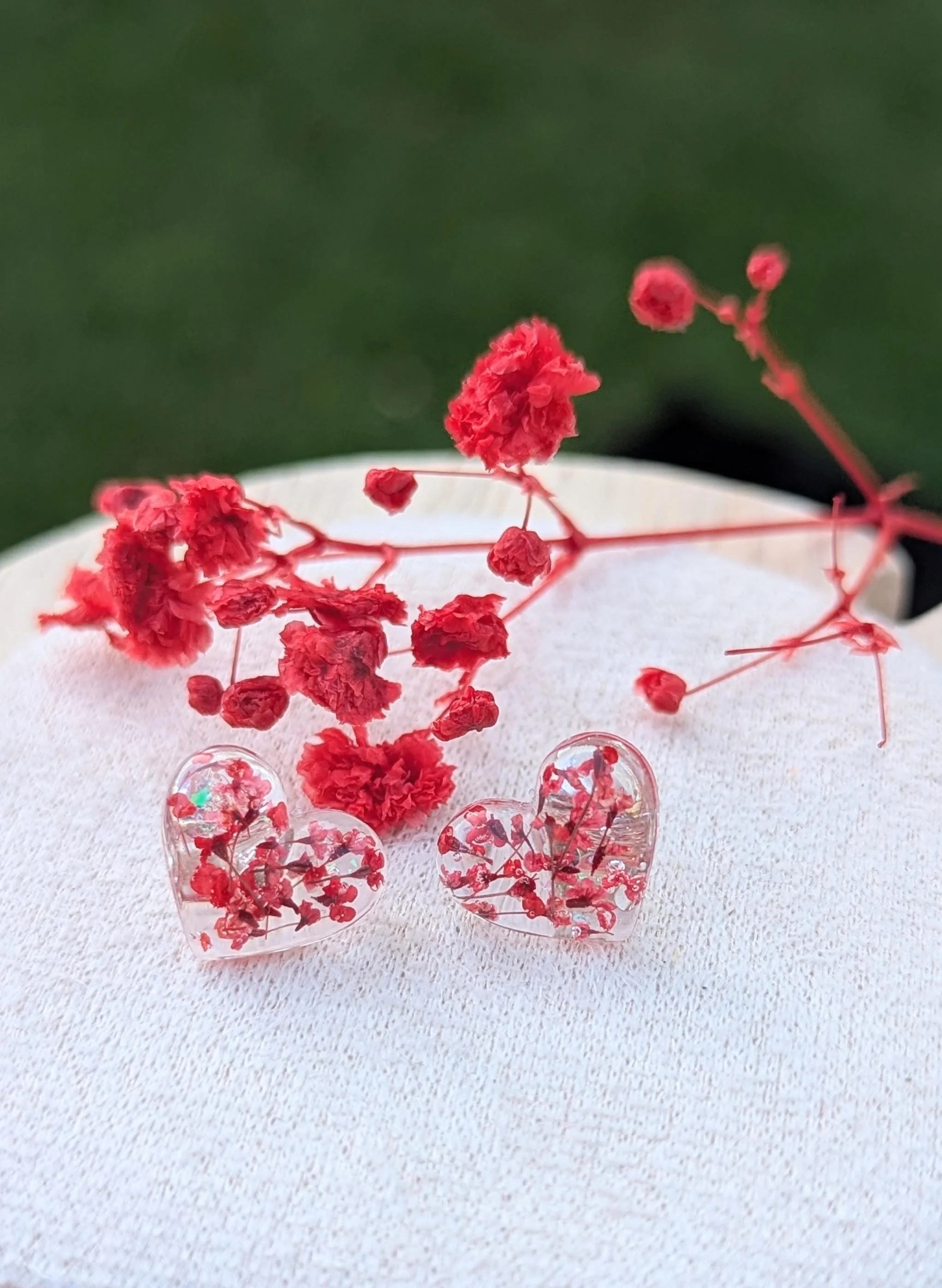 Heart Pressed Flower Earrings: Sterling Silver Resin Studs