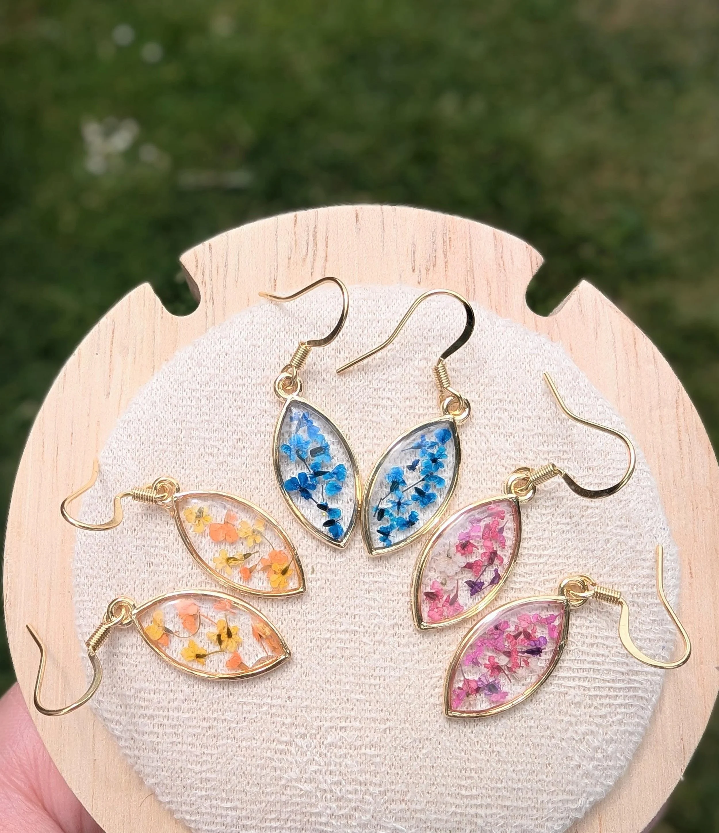 Pressed Flower Earrings: 18k Gold Leaf Resin Dangle