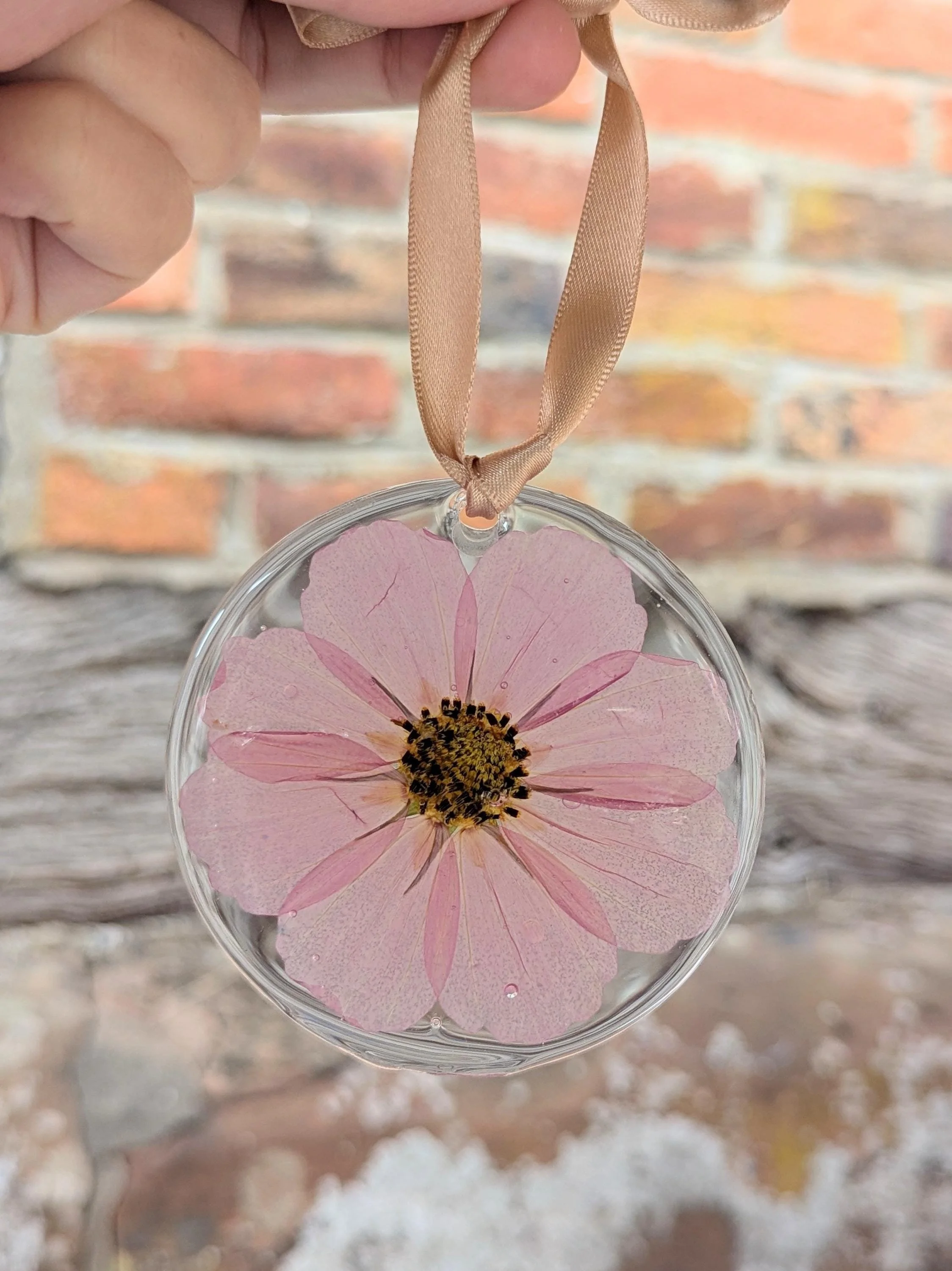 Pressed Cosmos Christmas Decoration: Real Flower hanging ornament